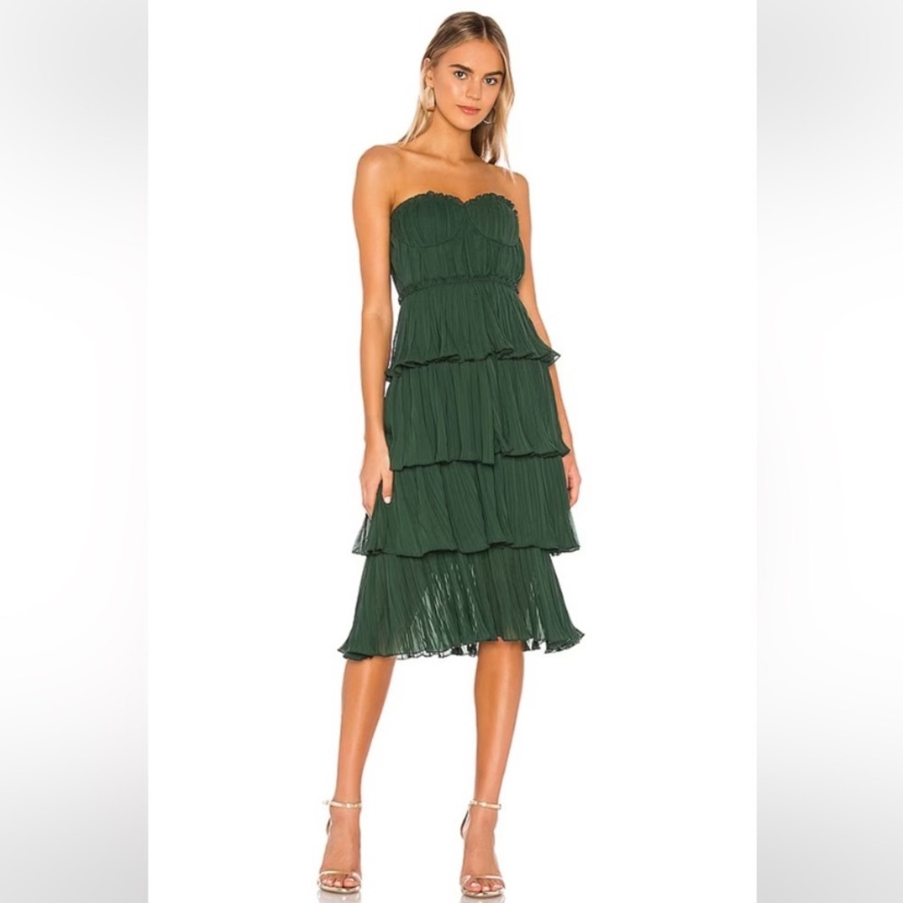 LOVERS + FRIENDS Strapless Tiered Emerald Green Midi Dress NWT
